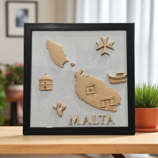 Maltese Heritage Wall Art – 3D Printed Map with Luzzu, Cross & Traditional Icons - Image 4