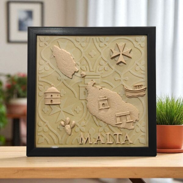 Maltese Heritage Wall Art – 3D Printed Map with Luzzu, Cross & Traditional Icons - Image 3