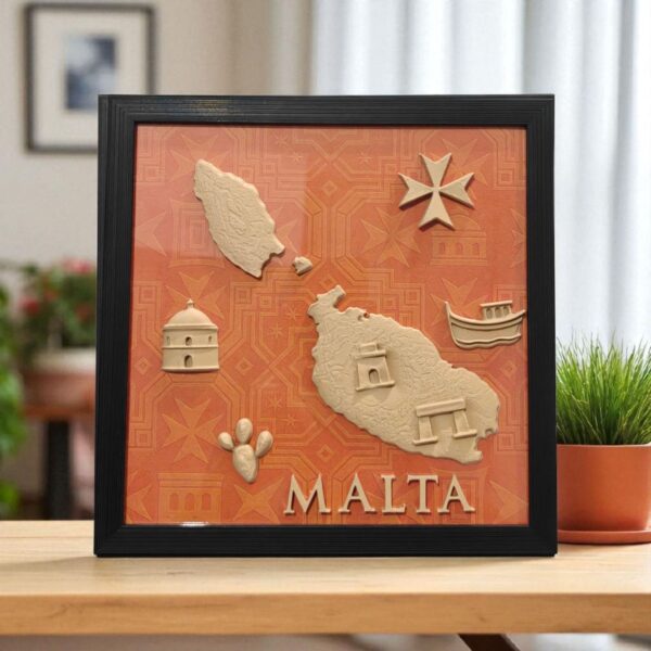 Maltese Heritage Wall Art – 3D Printed Map with Luzzu, Cross & Traditional Icons - Image 2